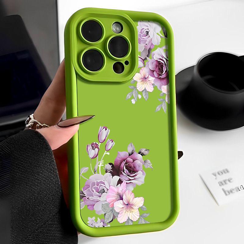 Fashion Floral Pattern Phone Case For iPhone 16 Pro Max 15 Pro 14 Plus 13 12 11 XS 8 7 Lens Protection Soft Shockproof TPU Matte Back Cover