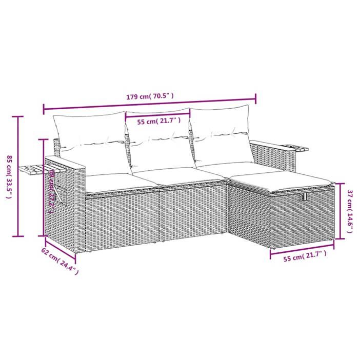 VidaXL Garden Lounge Set with Cushions 4 Pcs, Patio Sofas, Patio Furniture Set, Outdoor Furniture, Black 3265487