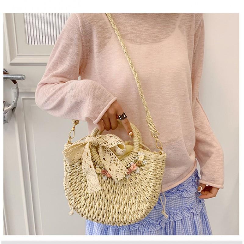 Small Fresh Flower Woven Bag 2025 New Style Seaside Vacation Beach Shoulder Portable Straw Vegetable Basket