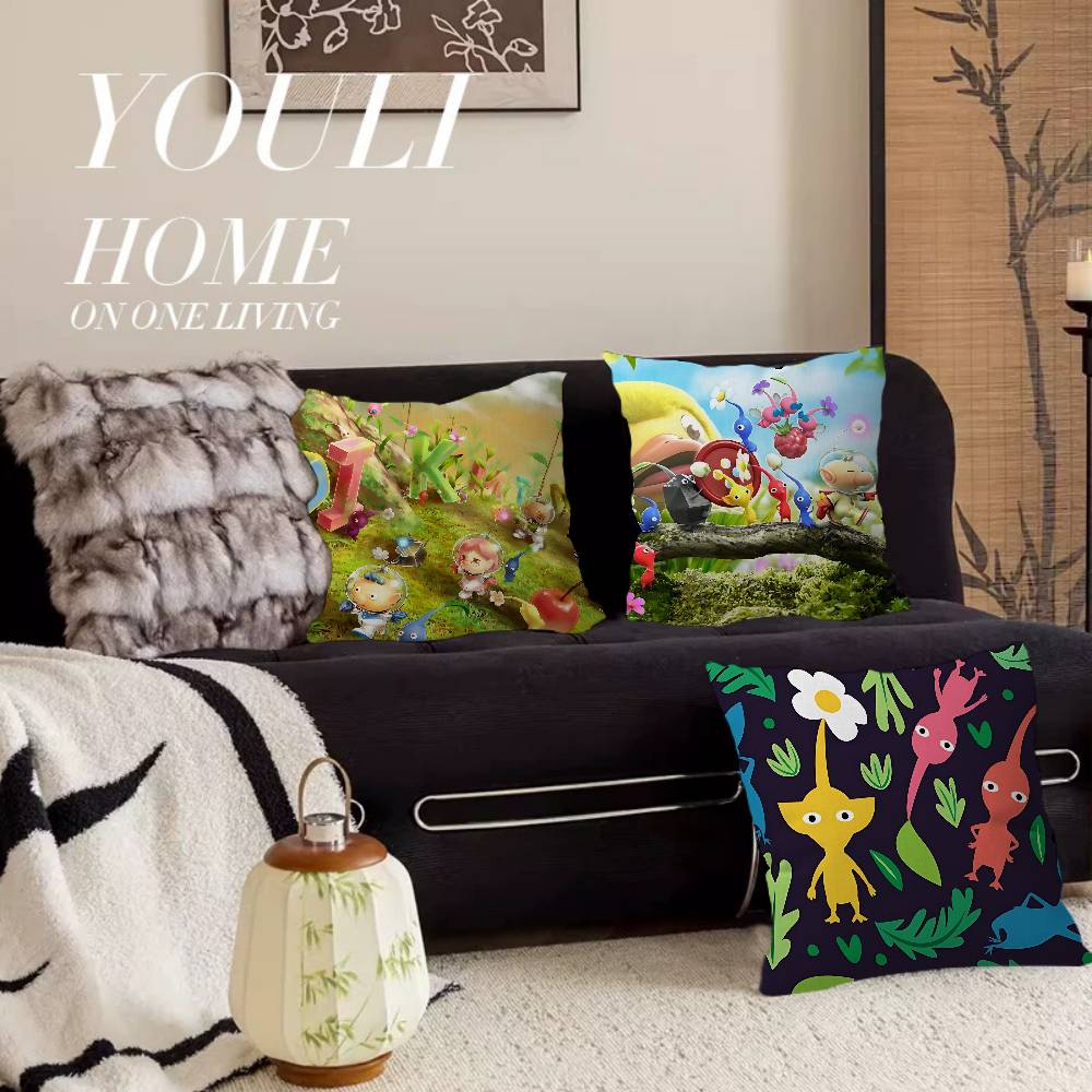 P-Pikmin Game Pillow Covers Cartoon Sofa Decorative Home Double-Sided Printing Short Plush Cute Cushion Cover