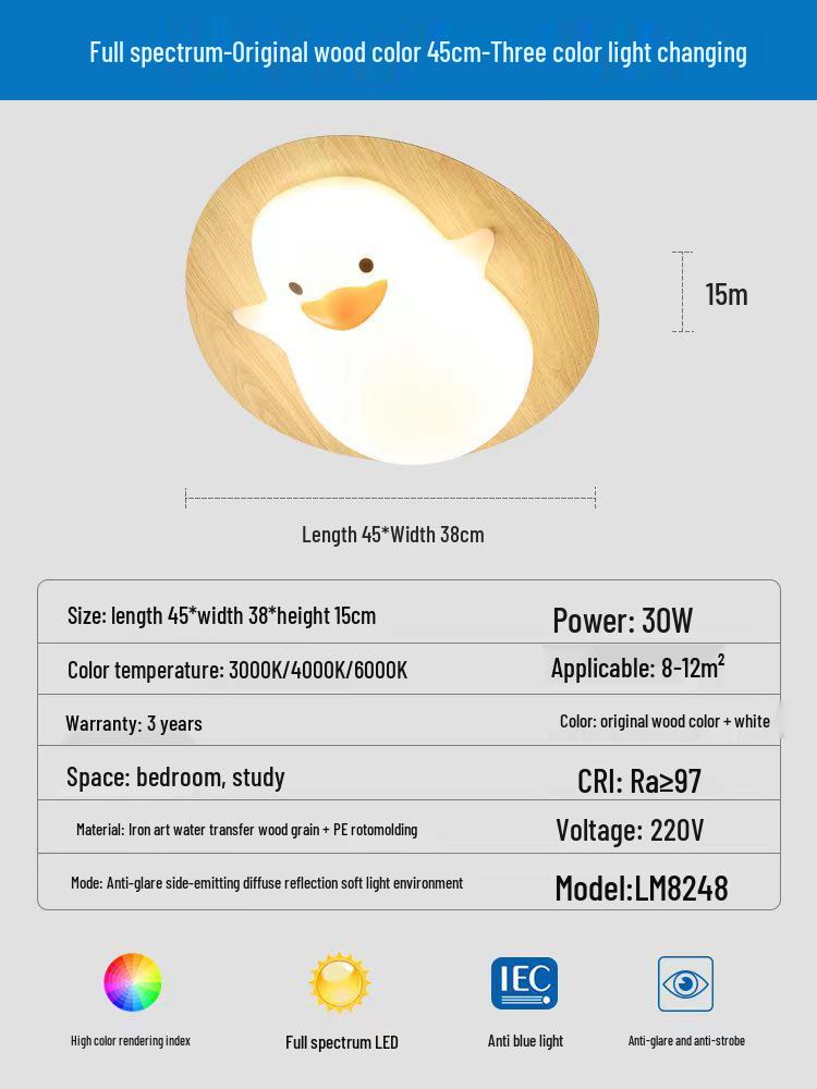 

Потолочный светильник Nordic Creative Penguin для детей - полный спектр защиты глаз Natural Wood