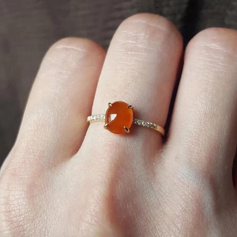 Inspired By The New Natural Ice Seed Chalcedony Egg Round Opening Adjustable Ring Elegant Charm Retro Female  Jewelry