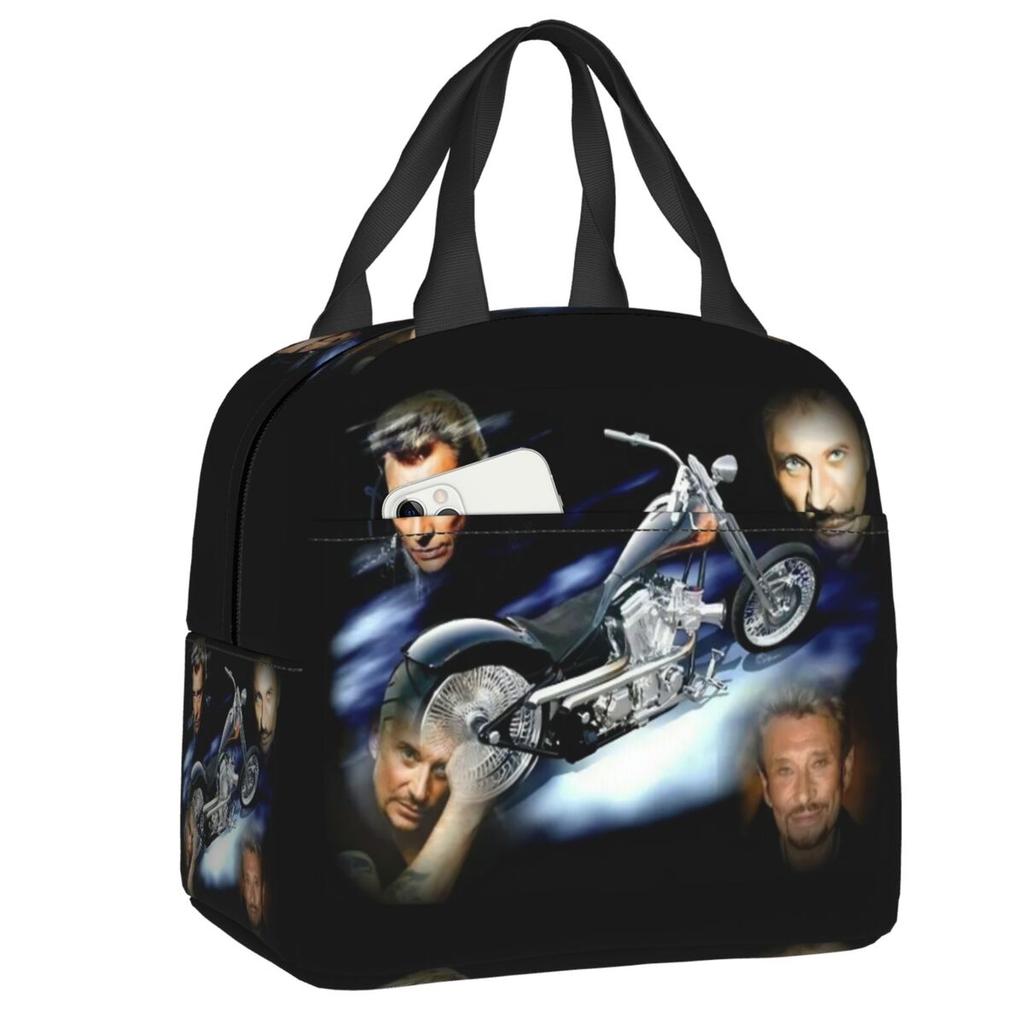 Sac à déjeuner isotherme personnalisé Johnny Hallyday Chanteur de Rock Français pour Pique-nique en Plein Air Réutilisable Glacière Thermique Boîte Bento Femmes Enfants