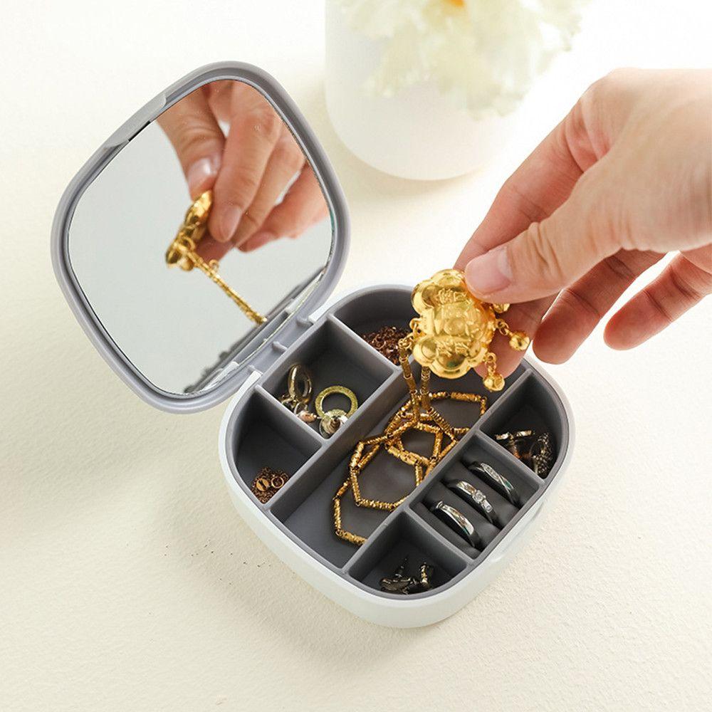 

Портативный пластиковый футляр для хранения с зеркалом, шкатулки для ювелирных изделий, серьги, ожерелье, кольца, коробки для демонстрации