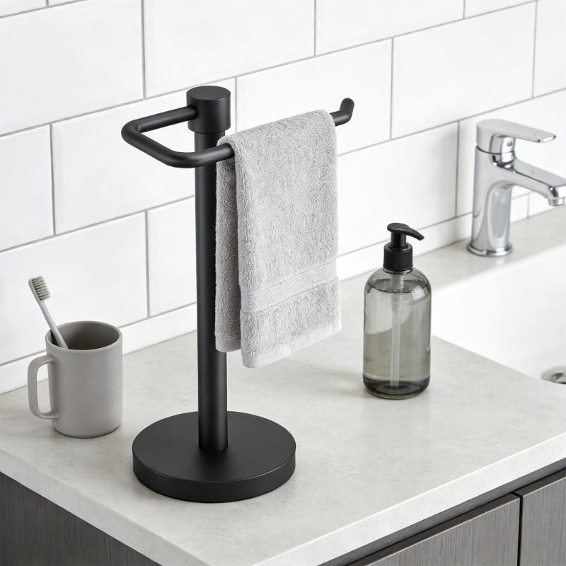 Modern Design Freestanding Towel Rack Steel Stand Enhances Aesthetics for Bathroom Contemporary Style