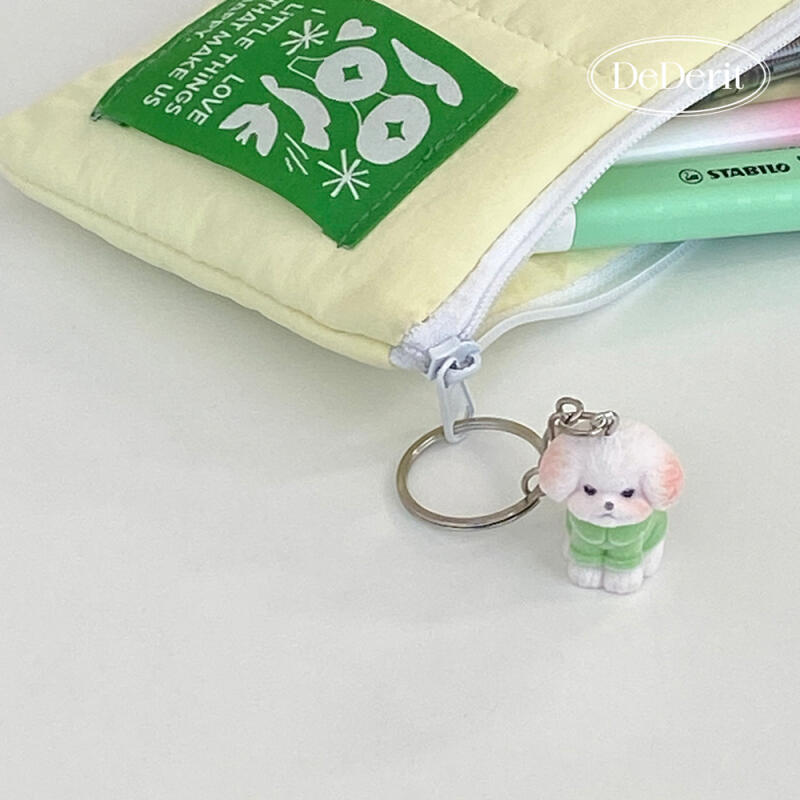 Cute Velvet Green Shirt Puppy Keychain AirPod Bag Green Shirt Puppy Keychain