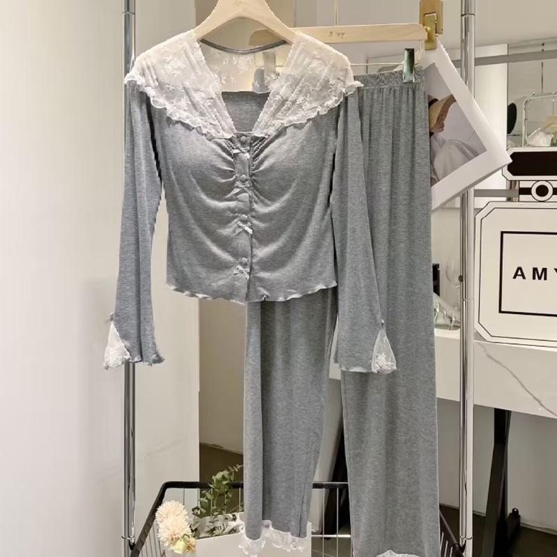 

2025 Women s Spring & Autumn French Modal Lace Pajama Set with Chest Pads M [recommended 80-100 jin]