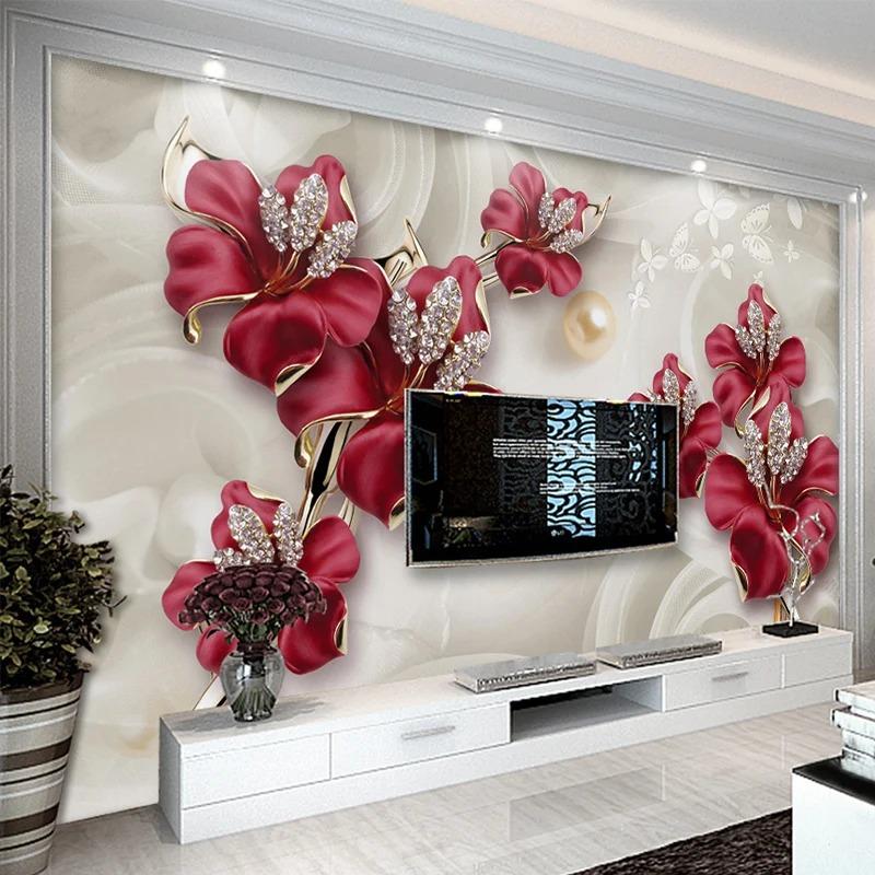3d Stereo Reliëf Bloem Sieraden Foto Muurschildering Woonkamer Tv Sofa Achtergrond Behang Huisdecoratie