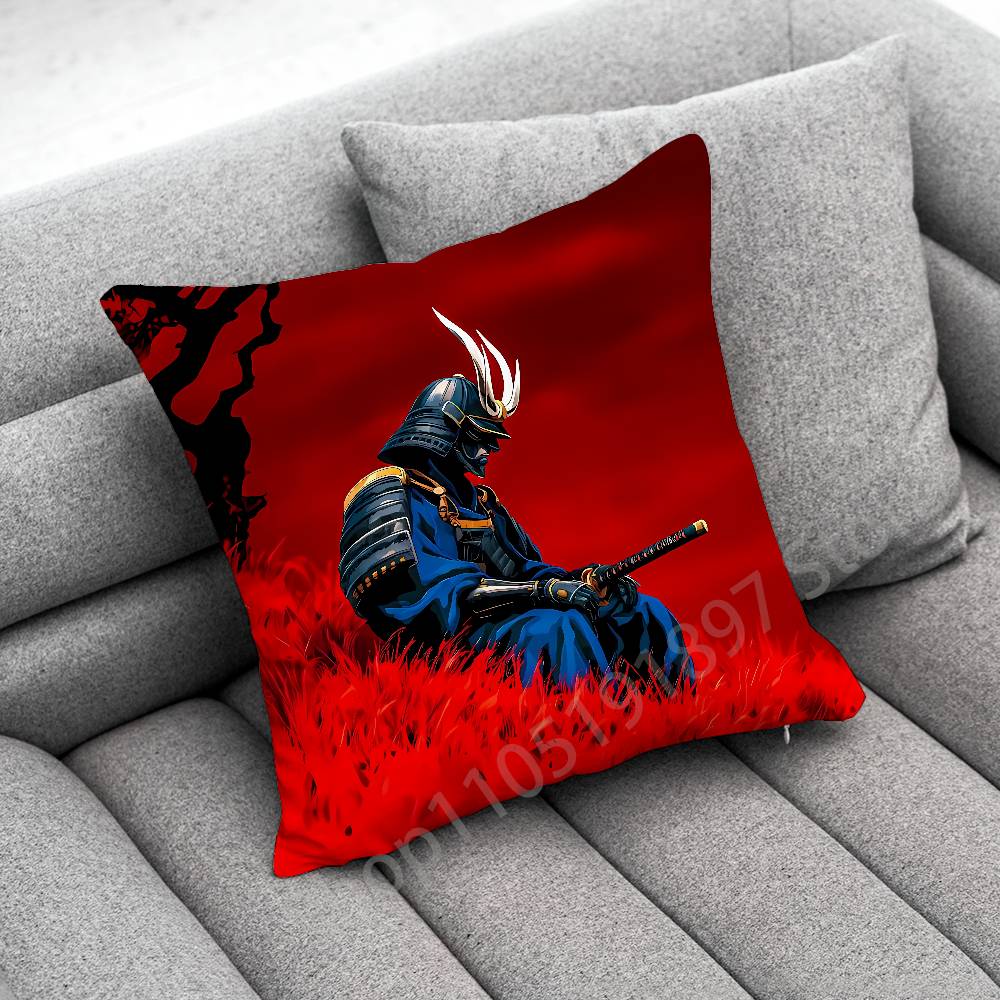 Japanese Bushido Samurai Throw Pillow Case For 55cm 40cm 45*45cm 50cm 30cm Square Office Cushion Cover