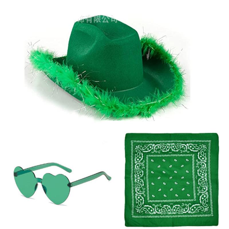 Feather Edge Letter Cowboy Hat Sequins Pink Western Rough Edge Cowboy Hat Glasses Square Towel Three-piece Set