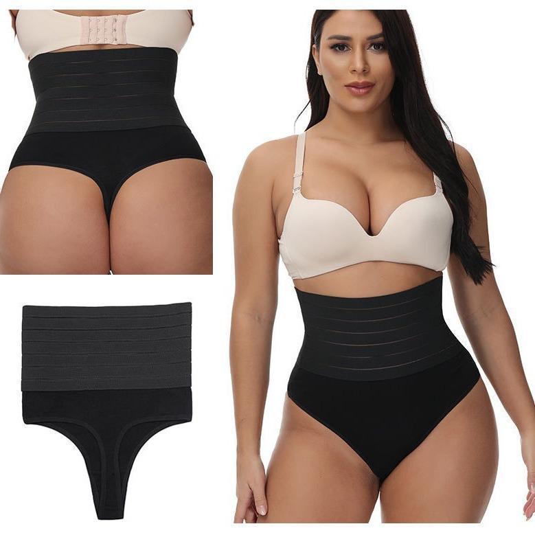 Plus Size European & American High-Waist Tummy Control Thong - High-Elastic Body Shaping, Hip Lifting Underwear for Women.