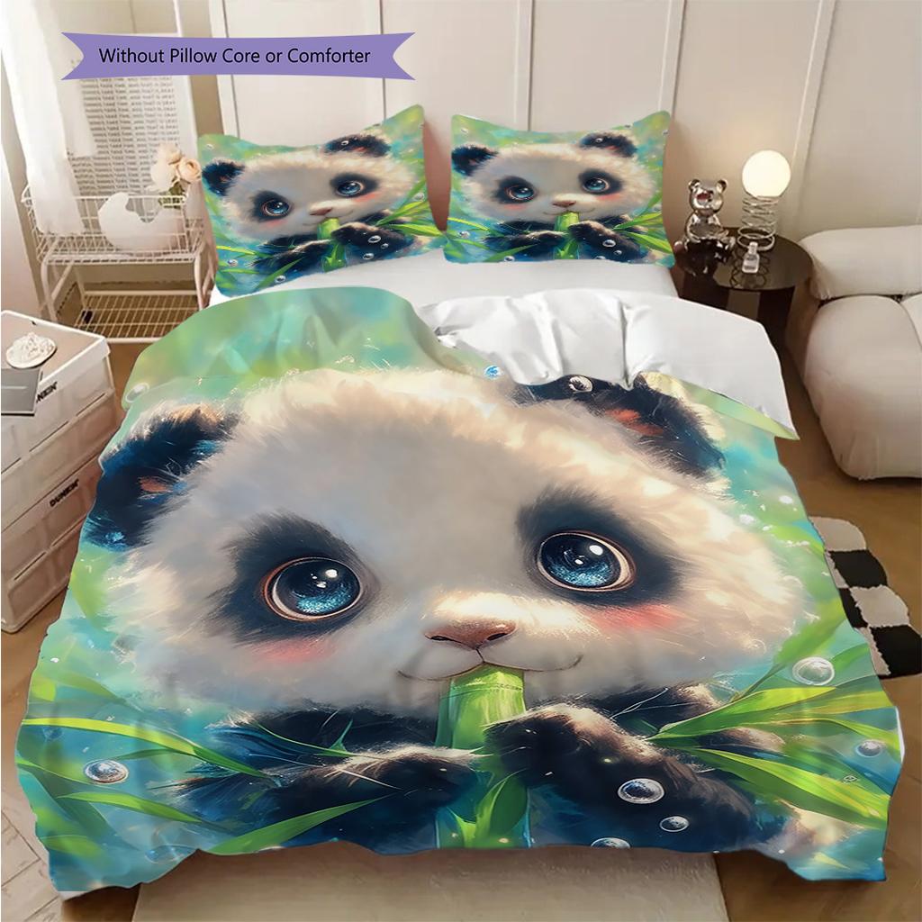 Panda Muster Bettwäsche Steppdecke Set Bettbezug Kissenbezug Heimdekoration Geburtstagsgeschenk (1 Bettbezug + 2 Kissenbezüge, ohne Füllung)