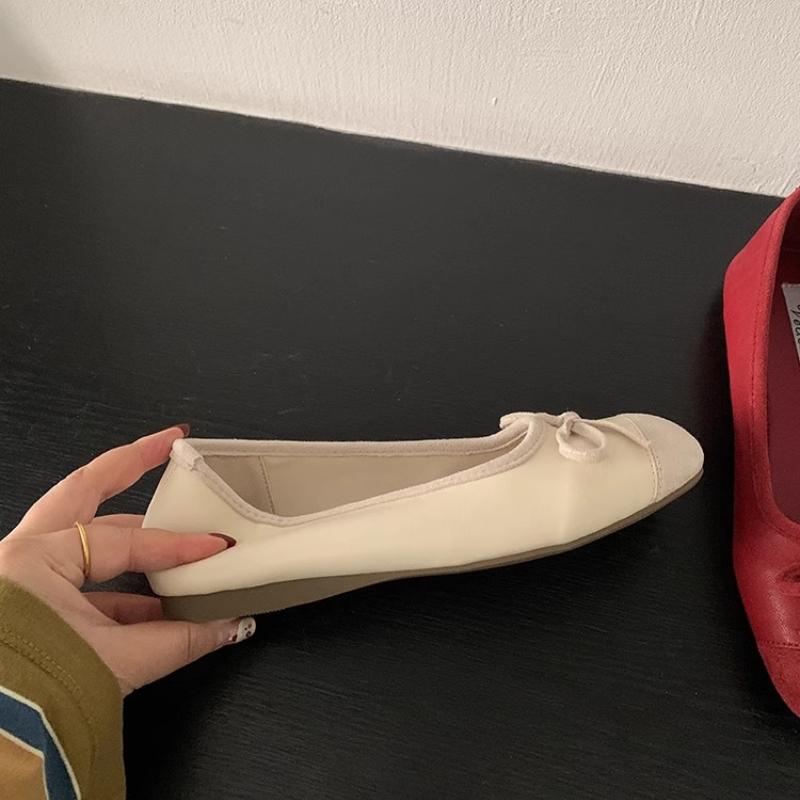 CNMR  Elegant Bow Knot Ballerina Woman Flat Round Toe Comfortable Comfortable Ladies Leather Loafers Single Shoes