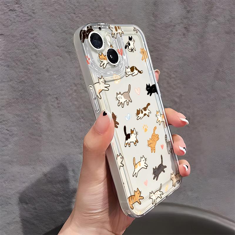 Lively Cat Pattern Phone Case Suitable for iPhone 17 16 15 14 13 12 11 Pro/ Max /Plus Anti-fall and Shockproof Back Cover