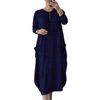 Women Maxi Dress Oversized Long Sleeve O Neck Color Matching Leopard Print Pockets Ankle Length Lady Fall Spring Dress