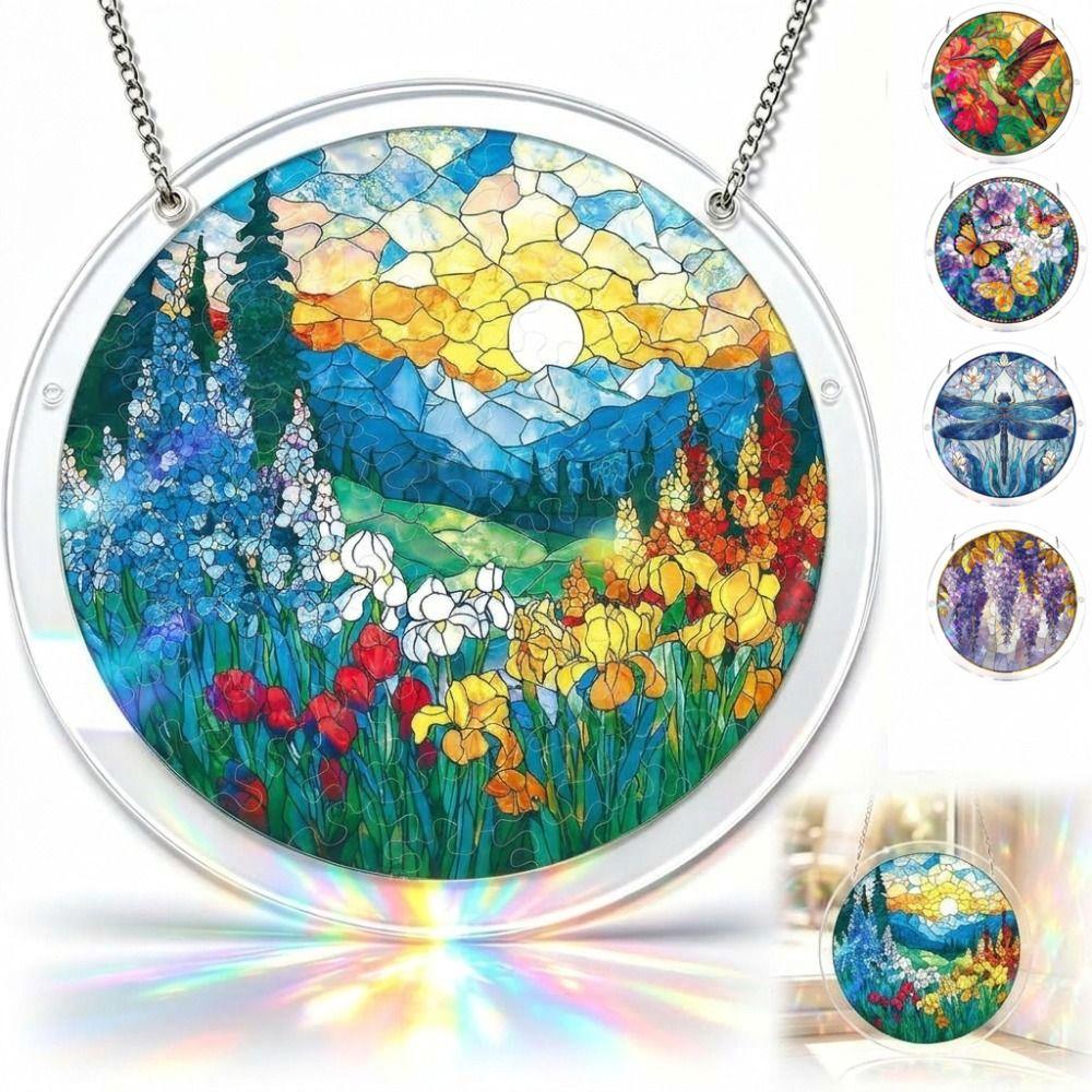 83 Pieces Round Shape Puzzle Suncatcher Acrylic Hanging Ornament Acrylic Puzzle Kit Indoor Display