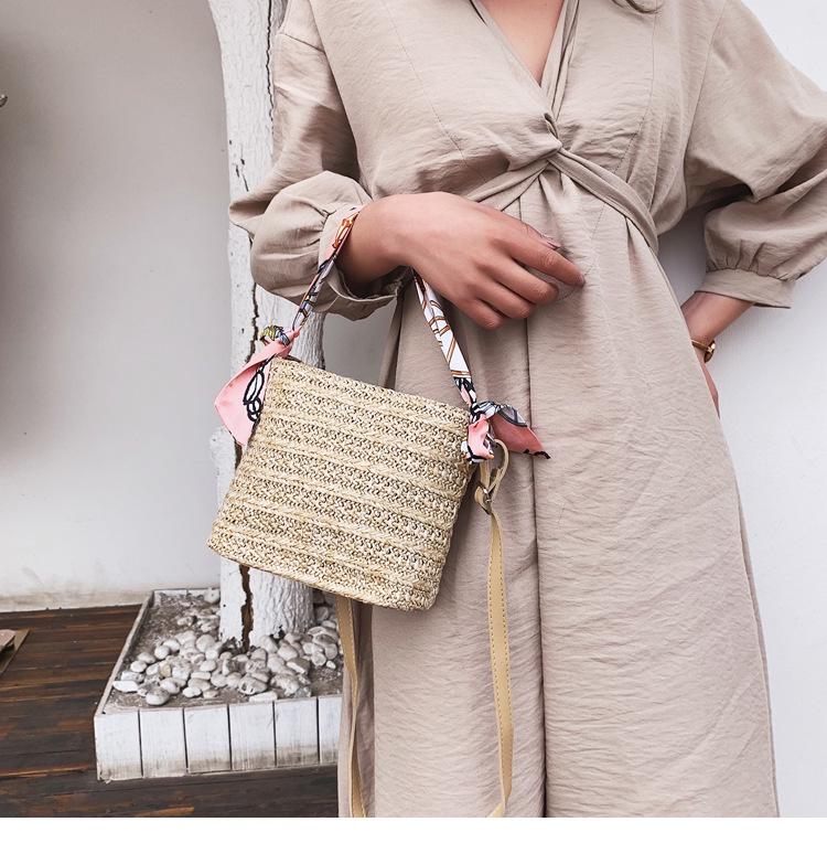 SCIONE Straw Small Bag Female New Summer Forest Woven Silk Scarf Fairy Bucket Bag Girl Messenger Beach Bag