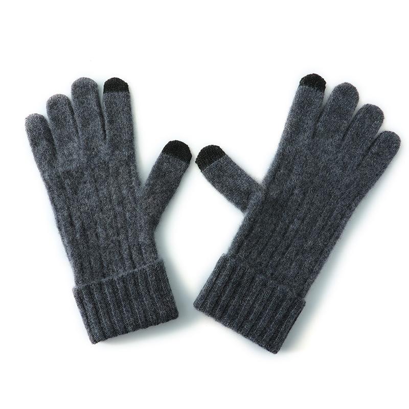 Touch Screen Gloves Cashmere Autumn and Winter New Style Unisex Striped Warm Cycling Windproof Knitted Five Finger