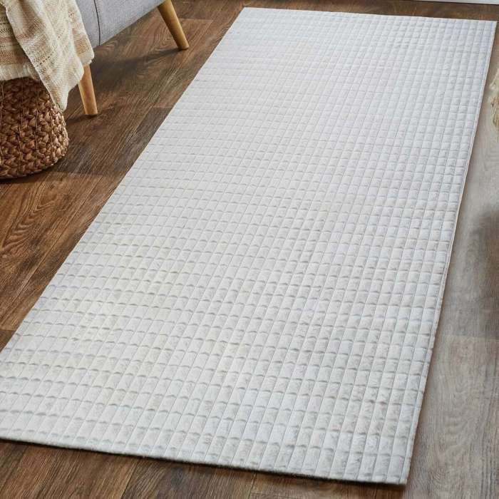 Tapis salon damier extra-doux blanc 80x150