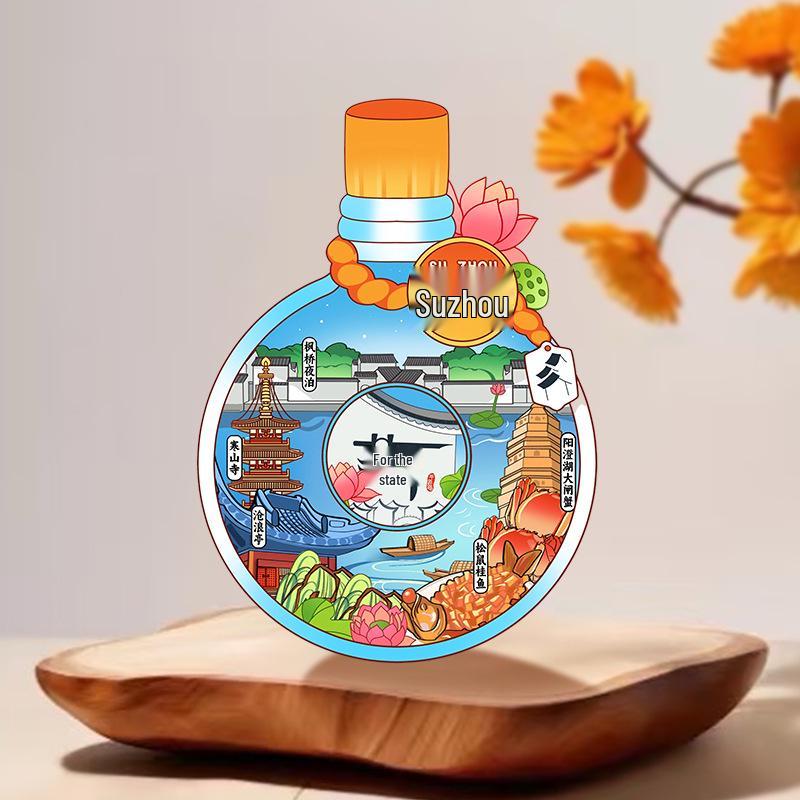 Nanjing and Suzhou Wooden Magnet: Cultural Travel Souvenir Decorative Sticker