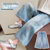 Girls' 2026 Spring Rhinestone Star Denim Jeans - Drapey Straight-Leg Casual Pants