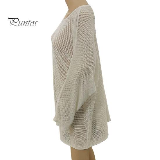 Women Cover Up Dress Batwing Long Sleeve See-through Hollow Mesh Bikini Cover Up Quick-Drying Breathable Beachwear
