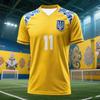Fußballtrikots mit dem ukrainischen Dreizack-Logo, blau-gelbes Flaggen-Design, 3D-Druck, kurze Ärmel, Familienstil.