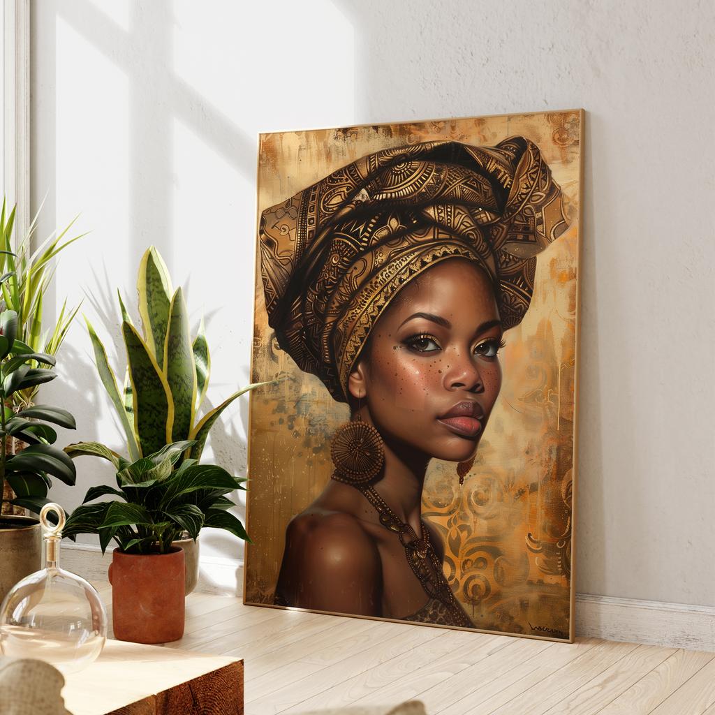 Wall Art Aluminum Frame Prints Canvas Painting Poster Living Room Home Decor Modern African Girl Fashion Portrait