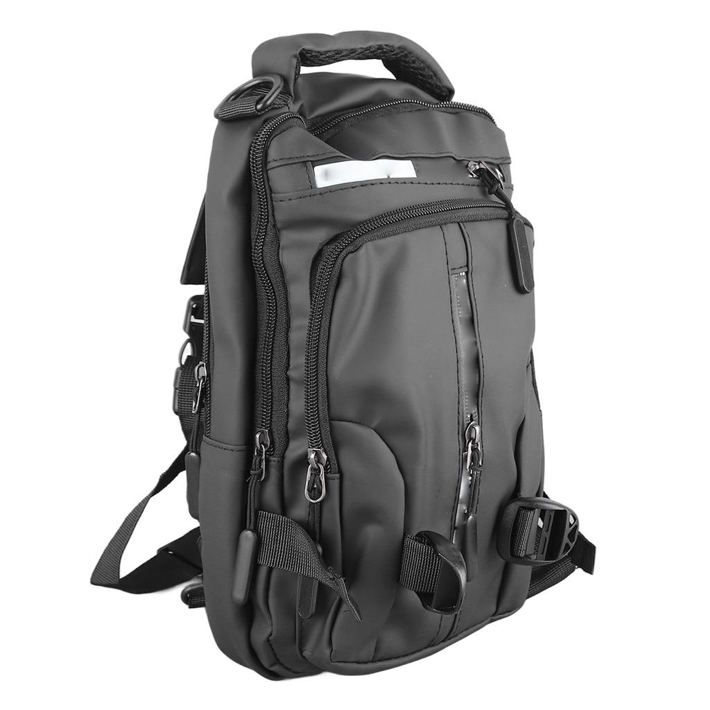 Men Nylon Backpack Waterproof Fashionable Multi Pocket Shoulder Chest Messenger Bag with USB Charging Port 5 Pocket