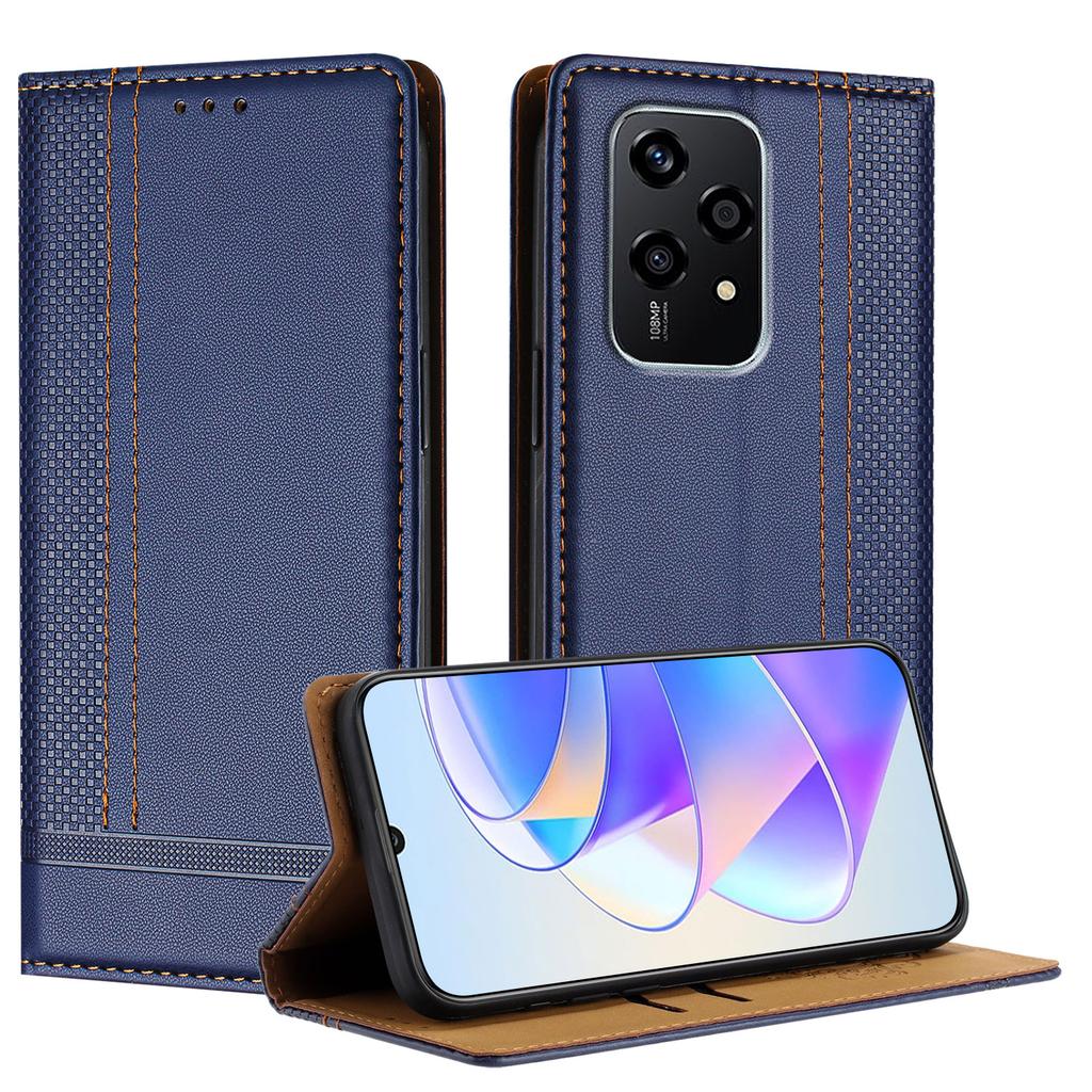 For Honor 200 Lite Case L-Shaped Grid Pattern Leather Stand Phone Cover with Card Slots