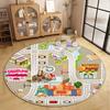Children's Round Living Room Carpet Short Velvet Fluffy Soft Bedroom Decoration Rug Cartoon Traffic Road Play Floor Mat Antiskid