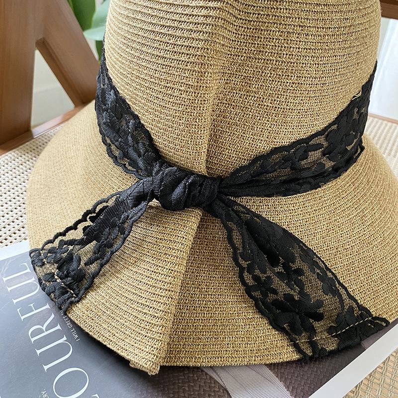 New Lace Edge Elegant Straw Hat Children's Summer Big Brim Sun Protection and UV Protection Sun Hat