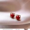 French Retro Pearl Plaid Earrings: Luxury Korean Studs for Women