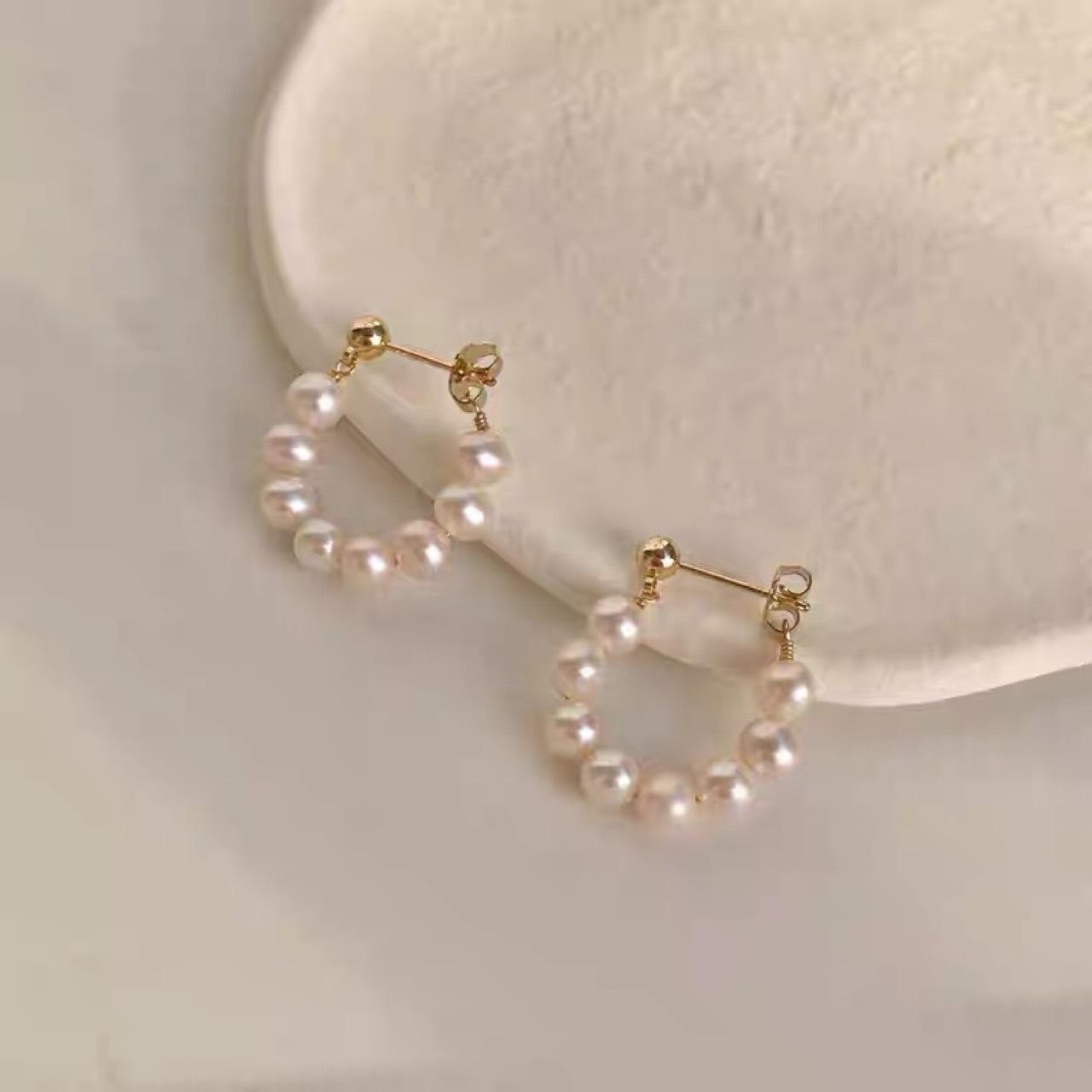 French retro natural freshwater pearl earrings feel cold wind temperament earrings s925 silver needle earrings Silver needle