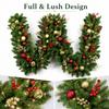 Christmas Garland with Lights, Red and Gold Ball Ornaments, Artificial Branches with Red Berries for Fireplace Mantel Door Decor