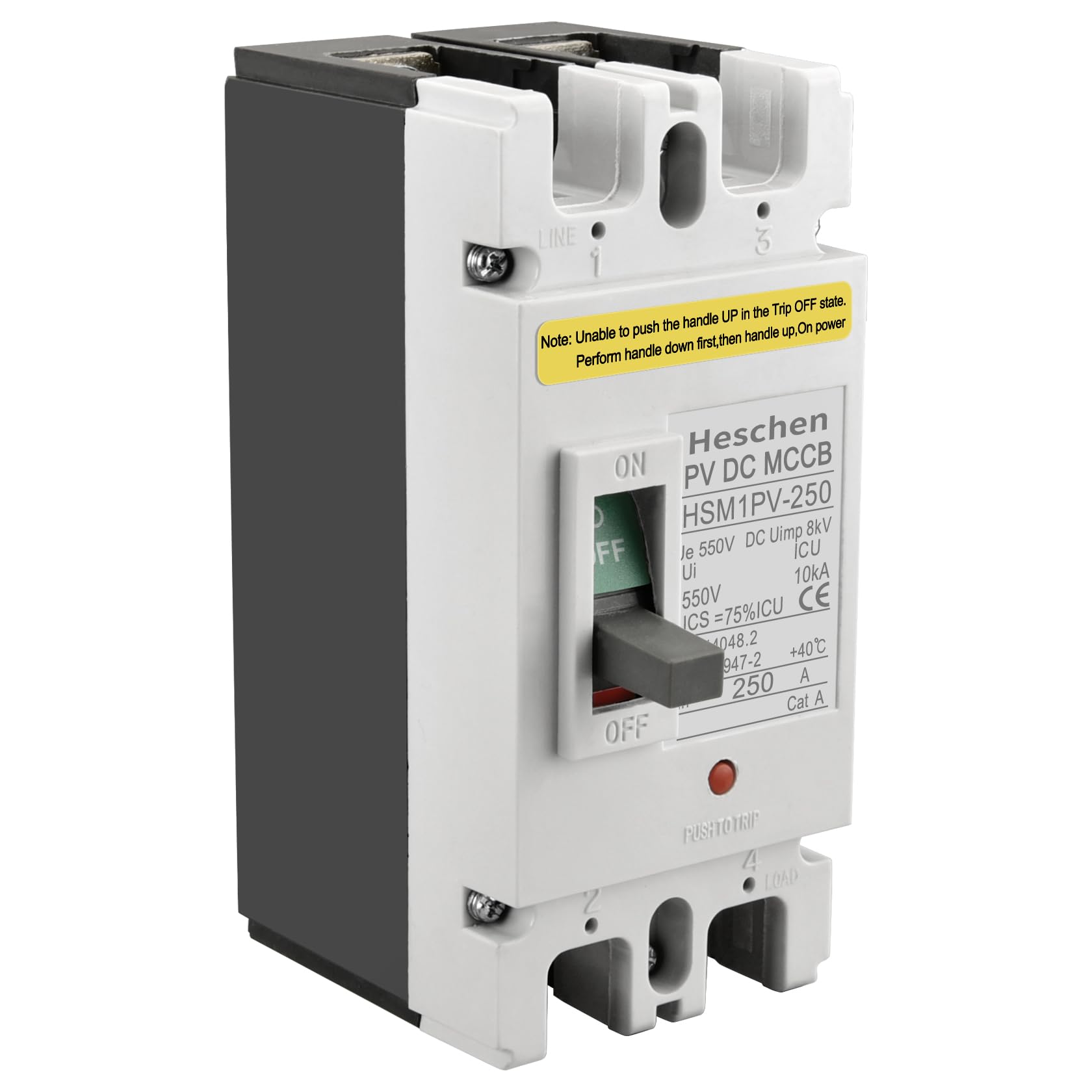 

Heschen DC Molded Case Circuit Breaker MCCB HSM1PV-250, 2-Pole DC550V, Voltage Breaker for Solar PV Systems, Solar Panels, and Grid Systems (250A)