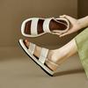 Fashion NEW Summer Women Sandals Split Leather Shoes for Women Square Toe Thick Heel Shoes Csaual Narrow Band Buckle Shoes Flat Sandals