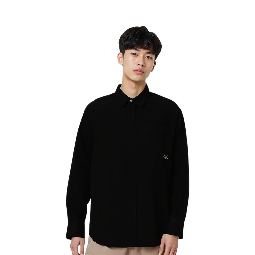 Calvin Klein Casual Commuting Letter Print Pocket Loose Long Sleeve Shirt Men Shirts Space-Black J325014