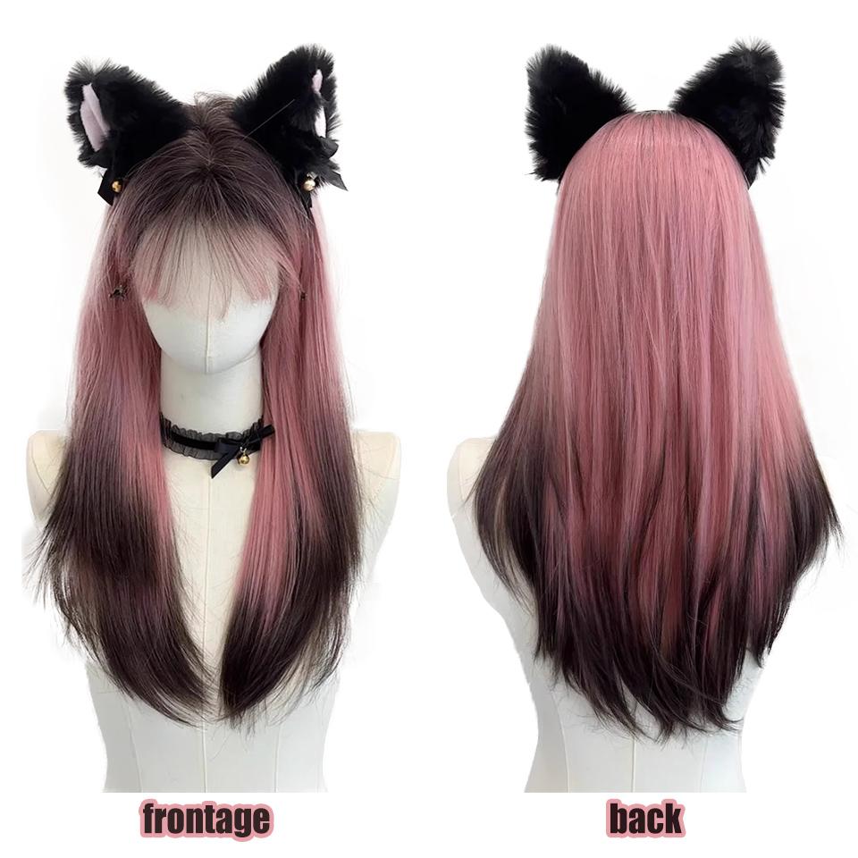 Pink Siamese Cat Gradient Synthetic Wig Female Lolita Gradient Long Hair Collection Gradient New Cos Full Head Cover