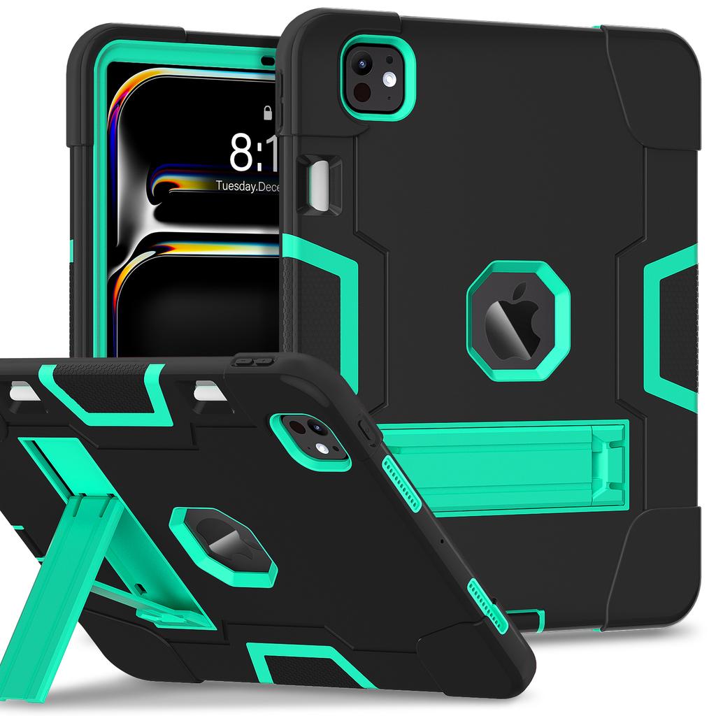 For iPad Pro 11 (2025)/11 (2024) Case Robot Style Silicone + PC Tablet Cover with Kickstand