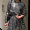 New Festive Party Shiny Sequins Color-Block Slim Fit Dress Mini Cocktail Dress