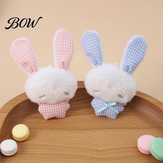 Stuffed Plaid Ear Bunny Ribbon Bow Rabbit Plush Pendant for Backpacks, Soft Plushie Bag Charm, Animal Keychain Decoration