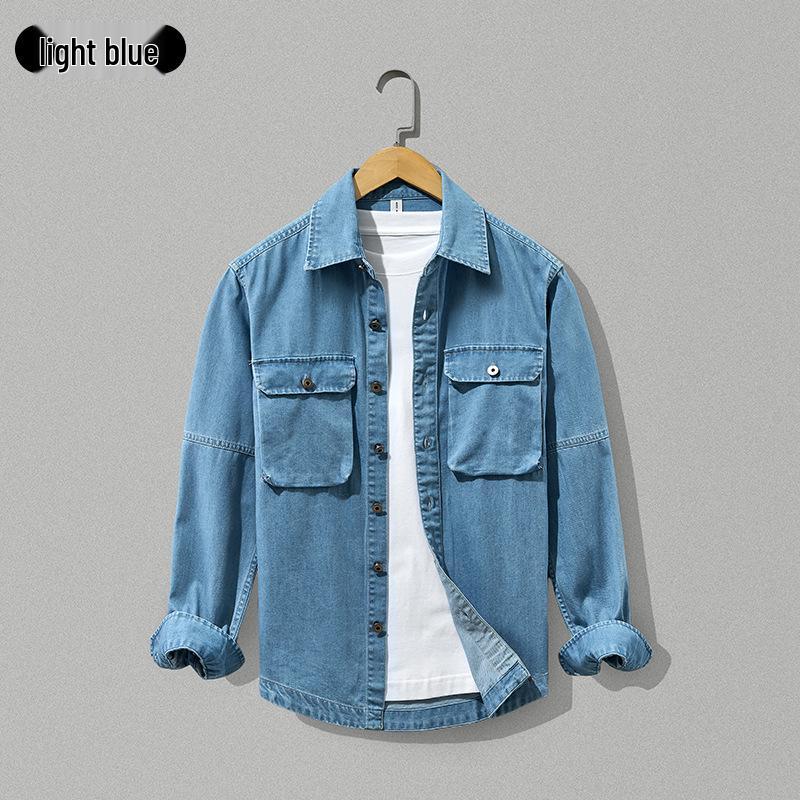 

Men s Slim-Fit Denim Shirt Jacket - Trendy, Versatile, Japanese-Inspired Casual Wear XL светло-синий