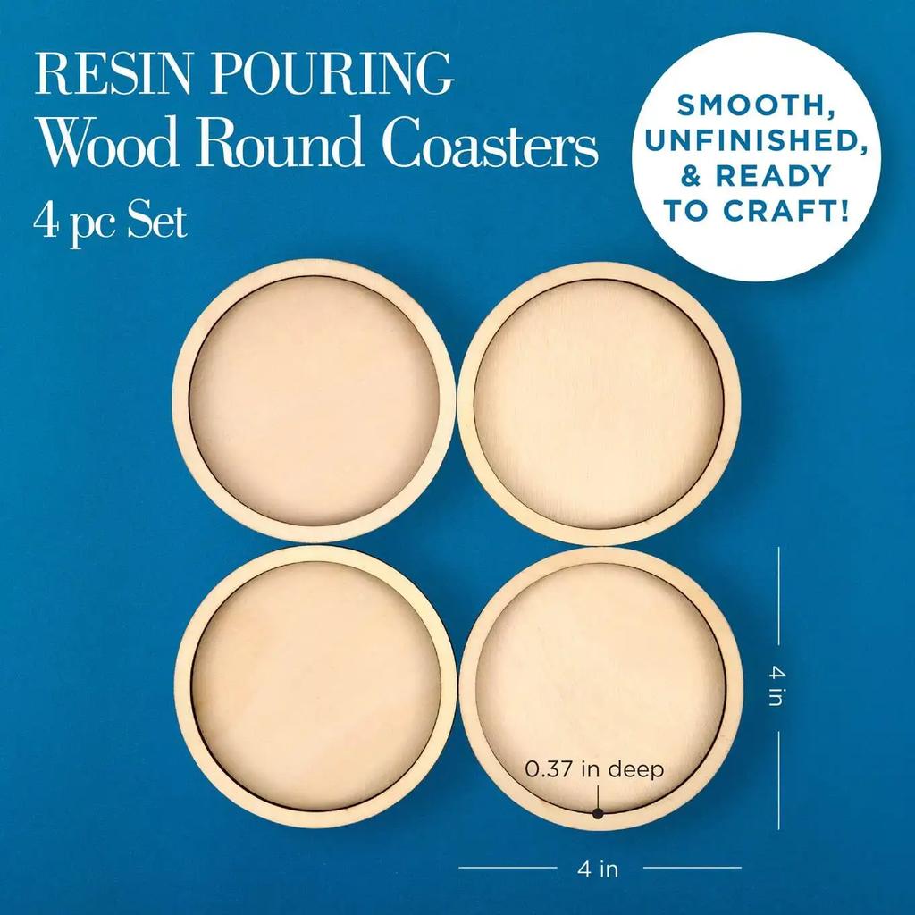 Mod Podge Epoxy Resin Pouring Round Wood Coasters 4" X 4" Set of 4