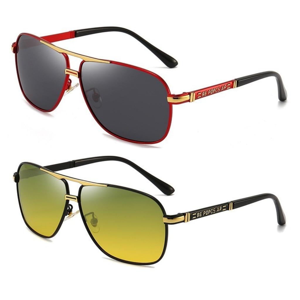 1/2PCS Sunglasses Men Square Double Beam Sunshade Driver Fishing Color Changing Day Night Dual Use UV Protection