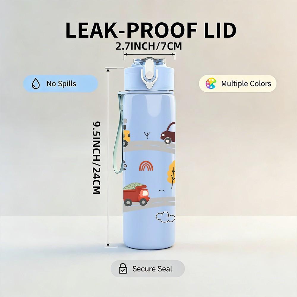 1 BOTELLA DE AGUA DE PLÁSTICO DE 750 ML con Patrón de Escena de Carretera Rural para Coche y Camión, Tapa de Pitorro abatible a Prueba de Fugas, Adecuada para Deporte, Oficina, Uso en Casa