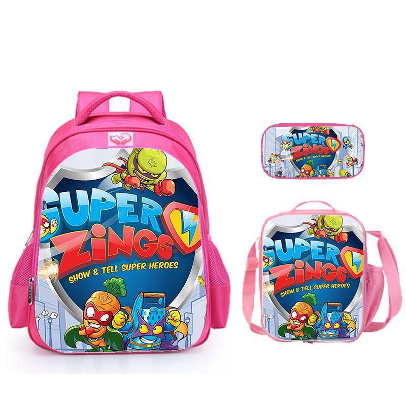 Super Zings Burden Reduction Lightweight School Bag + Meal Bag + Pencil Case Cartoon Printing Pattern - Three-Piece Straight Set