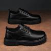 Four Seasons PU thick-soled soft-soled casual leather shoes waterproof soft leather surface all black leather shoes