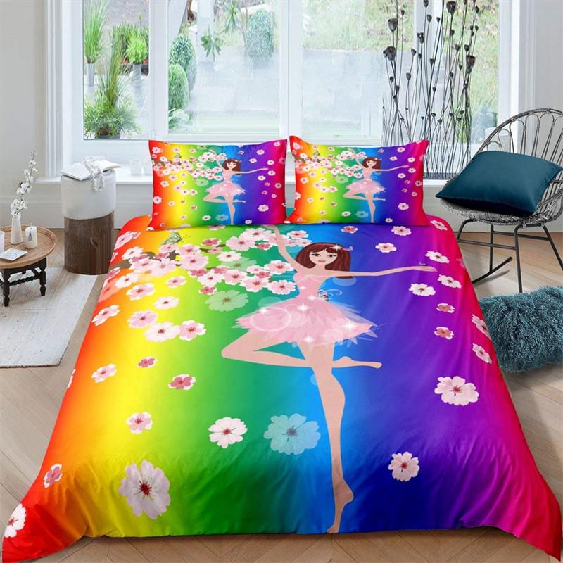 Ballet Princess Dancer Duvet Cover 3D Sparkling Glittering Star Bedding Set Cartoon Animal Swan Quilt Cover For Child Boys Teens