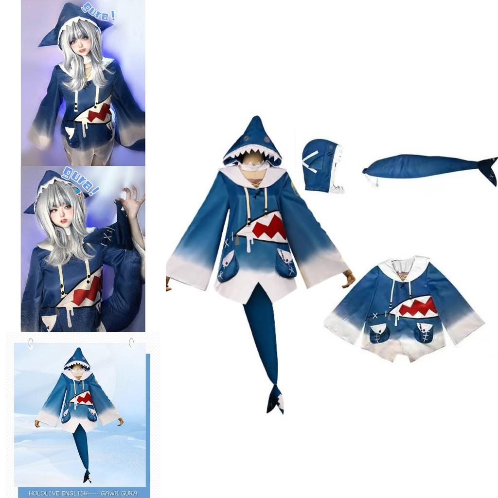 Get Hololive Gawr Gura Cosplay Costume Shark Jacket Outfit With Fish Tail Role Play